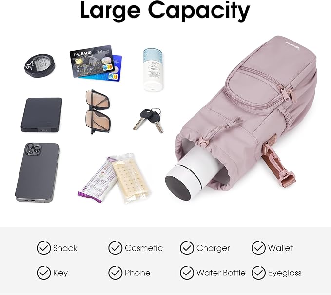 sportsnew 40oz Insulated Crossbody Water Bottle Bag Gym Hiking Phone Pocket | Water-resistant Lining, Padded Strap, Top Handle, Drawstring, Phone Pocket, Elastic Slots, Built-In Key Clip for Gym Walking