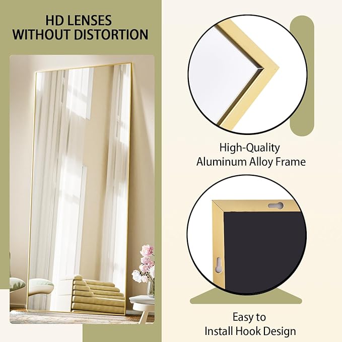 BEAUTYPEAK Full Length Mirror, 71"x26" Floor Mirrors, Gold | Standing Hanging or Leaning Against Wall Body Dressing Wall-Mounted Mirror with Aluminum Alloy Thin Frame for Living Room