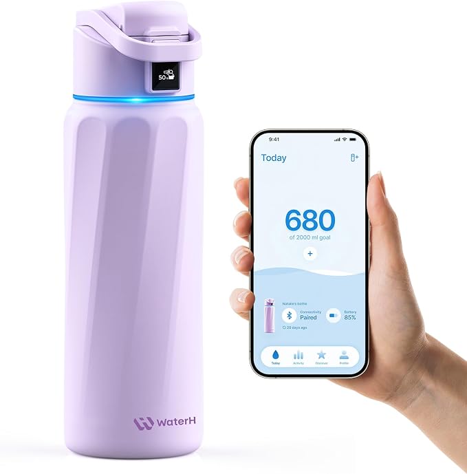 WaterH BOOST Smart Water Bottle Tracker with Reminder to Drink Water, 32oz | Double Wall Vacuum Insulated Stainless Steel, BPA-Free, Leakproof, Smart App Tracking, Travel-Friendly Wide Mouth for Office