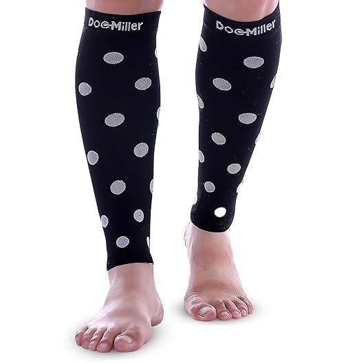 Doc Miller Calf Compression Sleeves 20-30 mmHg for Women & Men, 1 Pair | Footless Compression Socks, Polka Dots Design, Shin Splints Relief, Varicose Veins, Running, Nurses, Travel, Leg Support