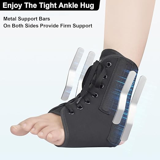 AIDY-PRO Lace Up Ankle Brace with Metal Side Stabilizers, Adjustable Lace-Up Ankle Braces for Men and Women Sprained Foot Support Brace for Posterior Tibial Tendonitis Achilles Tendon Injury L