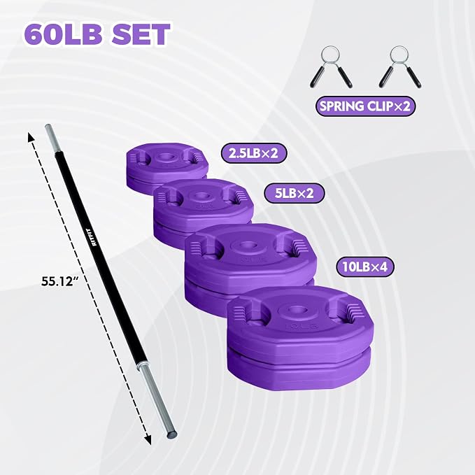 RitFit Adjustable Barbell Weight Set with Padded Bar for Home Gym | Rubber Plates with Easy-Grip Design, Cushioned Bar with Clamp Collars, Adjustable Weight for Strength Training