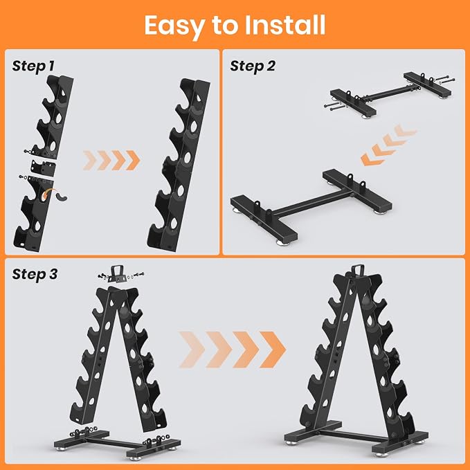 TomCare 6-Tier|5-Tier|4-Tier|2-Tier Dumbbell Rack Stand Only for Home Gym | Stable A-Frame, Fits 5–35 lb Dumbbells, Protective Padded Cradles, Adjustable Feet, Easy-Carry Handle (Stand Only)