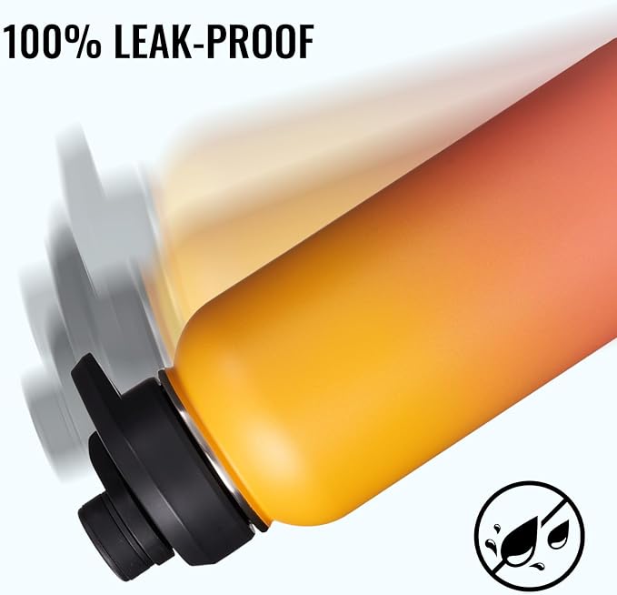 Fijinhom Insulated Water Bottle with Handle, 304 Stainless Steel Water Bottles with Wide Mouth, Double Wall Vacuum Sports Water Bottle, BPA Free, Keep Cold and Hot, 32 Ounces Yellow&Orange