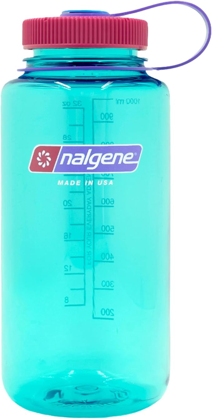 Nalgene 32 oz Wide Mouth Water Bottle, Surfer | BPA-Free, Durable & Lightweight, Leak Proof, Dishwasher Safe, Large Reusable Plastic Bottle for Hiking, Gym, Work & Travel