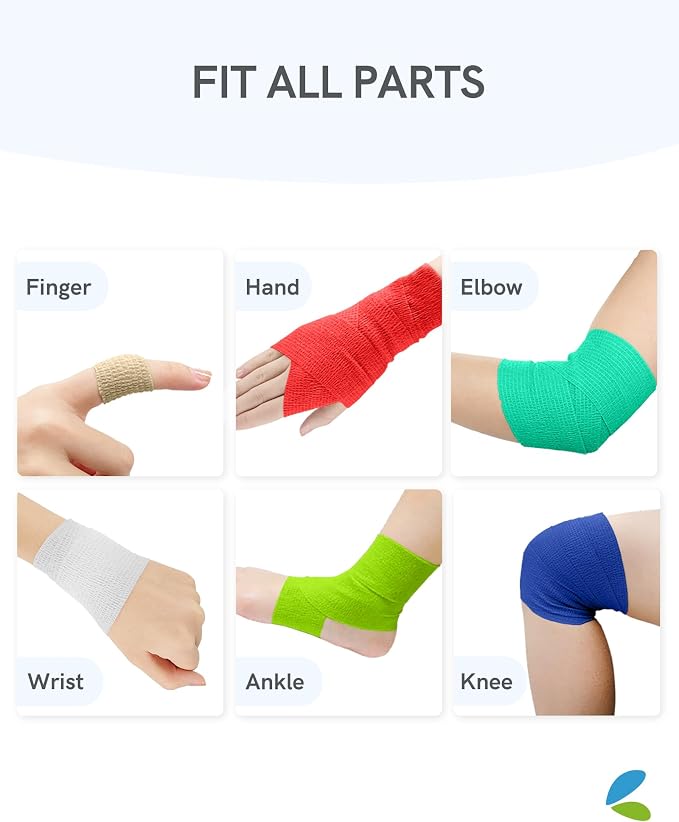 FriCARE Self Adhesive Bandage Wrap, Medical Tape in First Aid Kit | Elastic Cohesive Bandages for Sports/Vet/Wrist Ankle Wounds, 2 Inches X 5 Yards, Latex-free 6 Rolls, Neon Surge