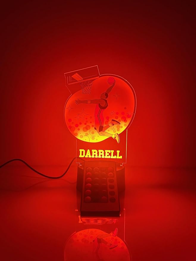 MIRROR MANIA American Basketball Sports Fan Player Dunking Slam Dunk Shot Team Sports Themed Ball Lamp Night Light LED Personalized Free Name B-Ball Room Decor 16 Color Options, Made in America!