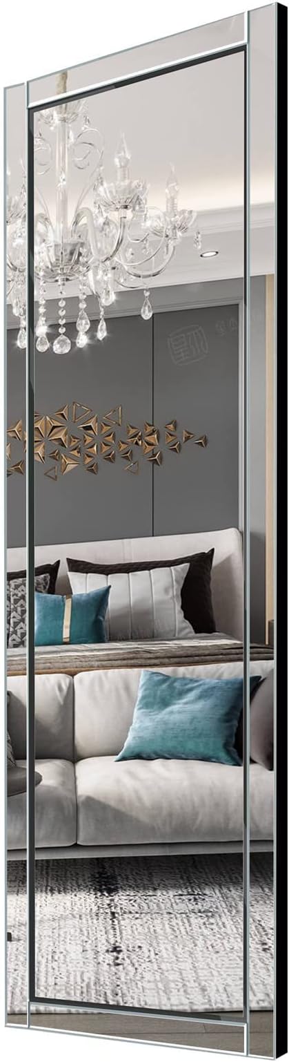 Syndra 56"x20" Wall Mounted Full Length Mirror with Reflect Frame, Large Rectangle Beveled Frameless Full Body Mirror, Vertical & Horizontal Over Sink Long Mirrors for Bathroom, Bedroom, Living Room