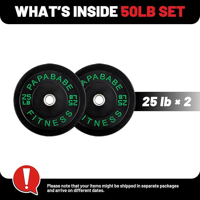 2" Bumper Plates Set Olympic Weight Plates for Barbell Strength Training | Papababe 2Inch Weights Plates Set, Floor Protective Plates, 20-600lbs Rubber Bumper Plates for Weightlifting, Bench Press