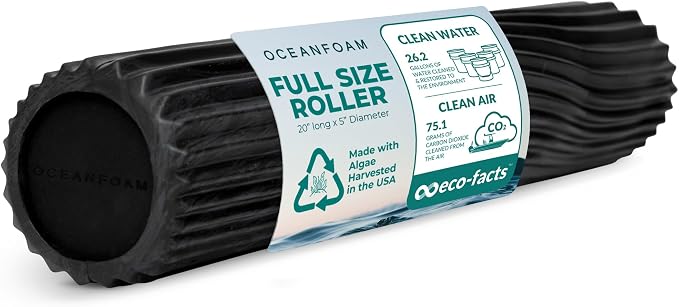 Oceanfoam Tidal Roller - Charcoal - Muscle Massage Foam Roller for Back Pain & Stretching - Firm and Ergonomic Wide Wave Textured - Yoga, Athletics, & Wellness - Full Size, 20" x 5"