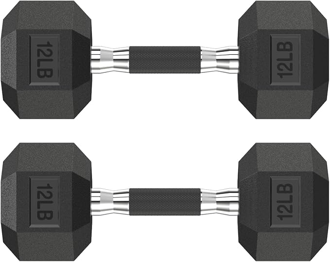 HANDBODE Rubber Encased Hex Dumbbell Pair, 2.5-65 lb | Non-Slip Handle Design for Secure & Comfortable Grip, Hand Weights for Strength Training, Fitness & Home Gym