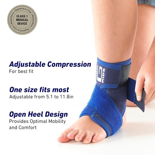 Neo-G Ankle Brace for Kids - Support for Juvenile Arthritis, Joint Pain, Ankle Injuries from Gymnastics, Basketball, Volleyball - Adjustable Compression - Class 1 Medical Device - One Size – Blue