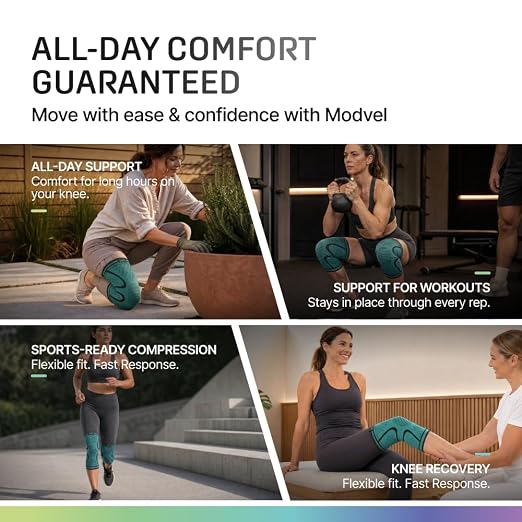 Modvel 2 Pack Knee Brace for Women - Knee Support for Walking, Knee Compression Sleeves for Pain Relief, Knee Sleeves for Women, Knee Brace for Sports, Workouts & Arthritis