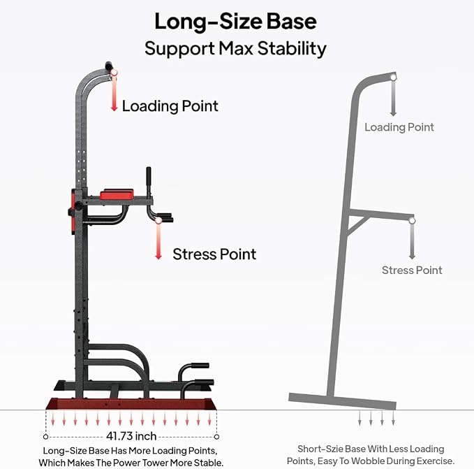 Pull Up Bar Power Tower Dip Station, 450LB Adjustable Home Gym Equipment | 11-height adjustment supports pull ups, dips, knee raises, push ups and versatile full-body strength training