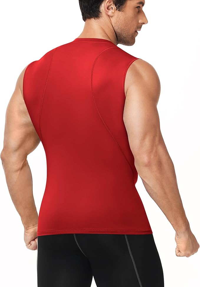 Men's Compression Shirt Sleeveless Athletic Workout Tank Tops Quick Dry Muscle Undershirts for Gym Running