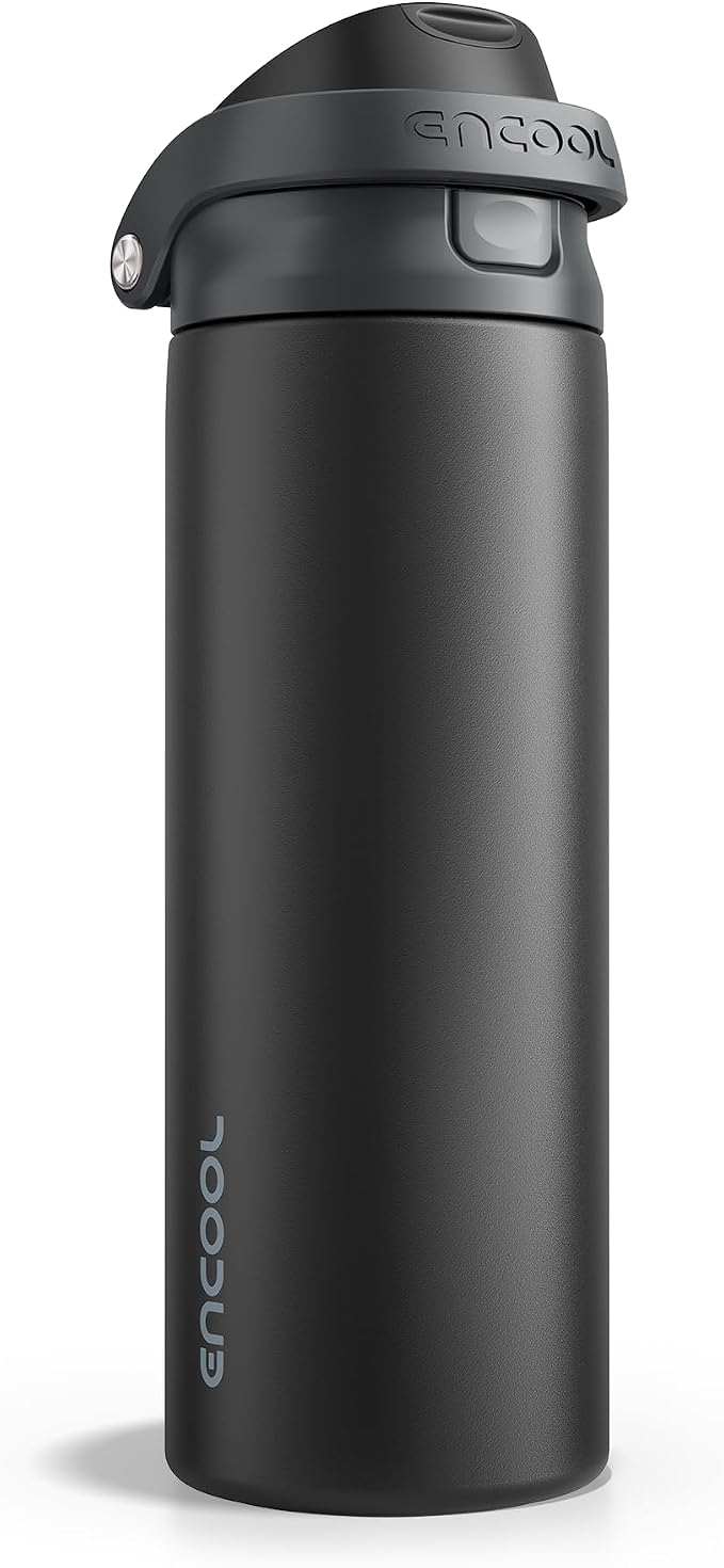 ENCOOL Leakproof Insulated Water Bottle with Straw Dual-Sip Water Bottle Bag-Safe Design for Work, Commute & Gym – Keeps Drinks Cold All Day, 32 oz, Jet Black