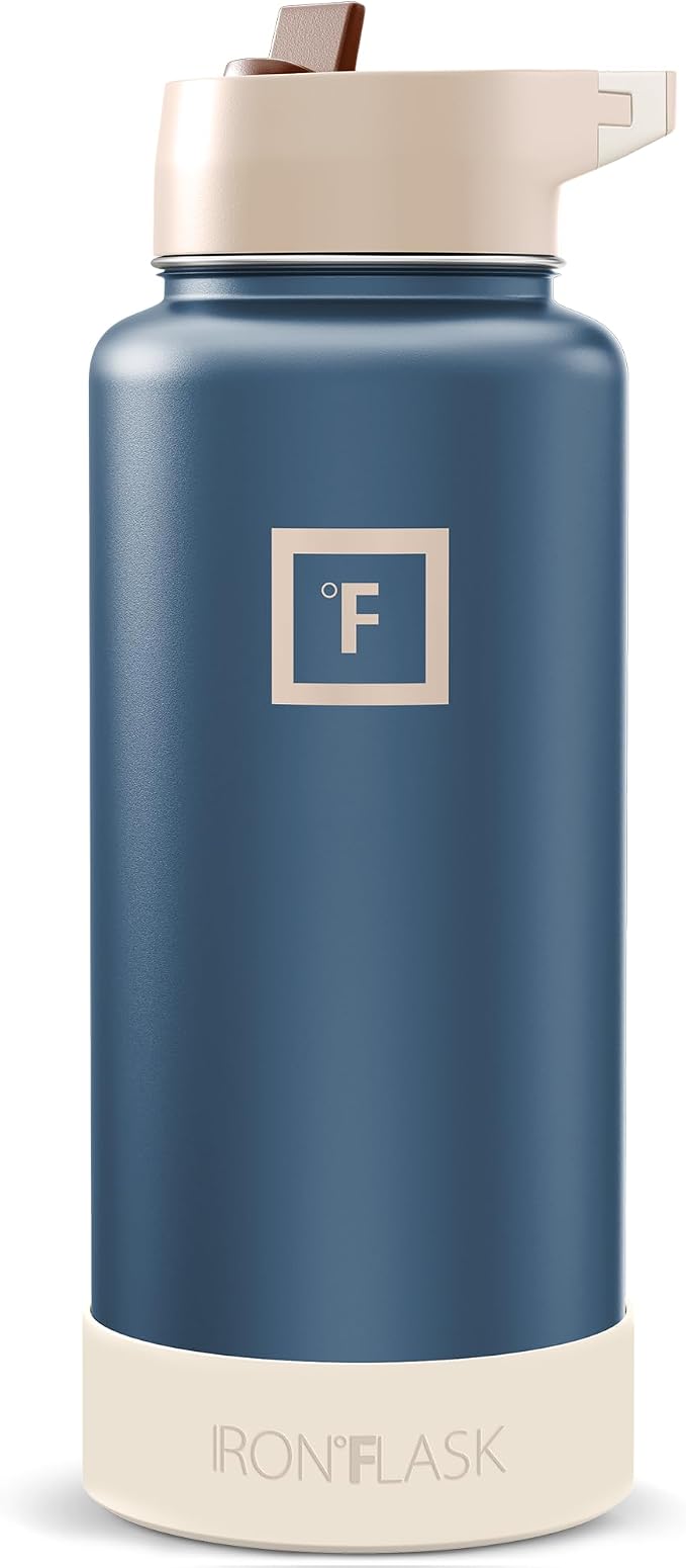 IRON °FLASK 32 oz Wide Mouth Water Bottle with Straw | Insulated Stainless Steel Sports Water Bottle with Leakproof Straw Lid - BPA Free, Cold 24 Hrs, Sweat Free (Desert Oasis)
