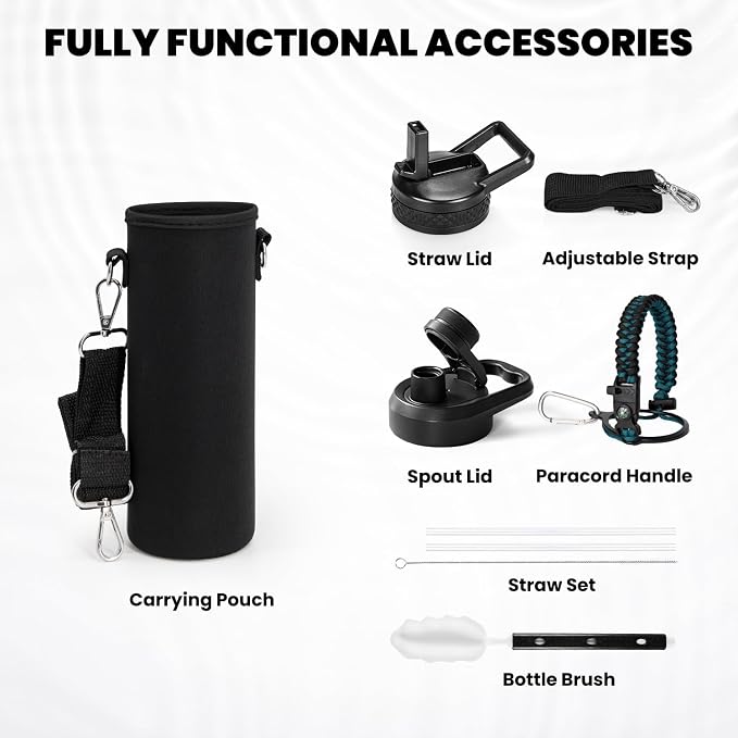RAYMYLO Insulated Water Bottle 20 oz, Triple Wall Vacuum Stainless Steel | (Cold for 24Hrs, Hot for 12Hrs), Leak Proof & Non-BPA, Modern Water Bottle Jug for School with Straw Spout Lids
