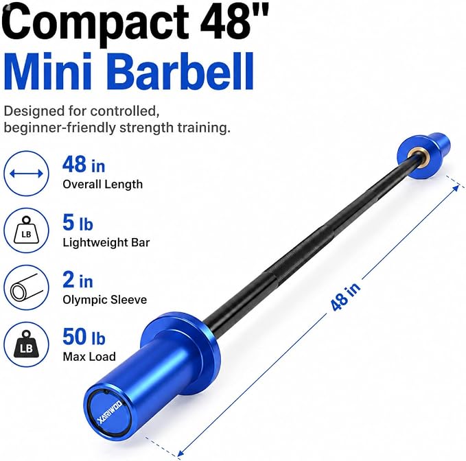 5 lb Kids Barbell, 48-Inch Technique Bar for 2-Inch Olympic Plates | Lightweight bar with knurled grip and 50 lb capacity for youth, teens, women and beginner training