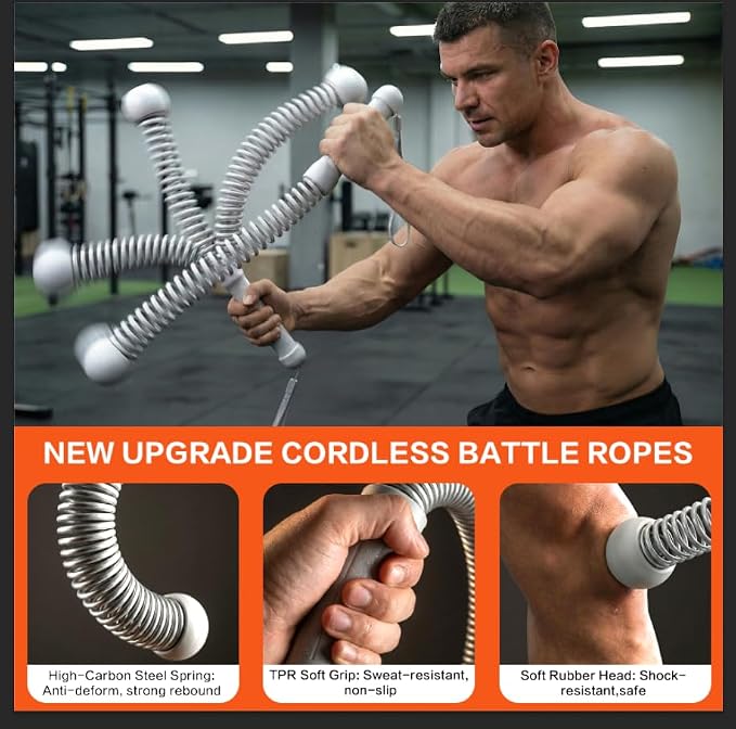 Ropeless Battle Ropes for Home Gym, Portable Cordless Weighted Battle Rope | Storage Bag, Weighted Battle Rope for High Calorie Burn, Men & Women Fitness Equipment, HIIT & Low-Impact Aerobic Training