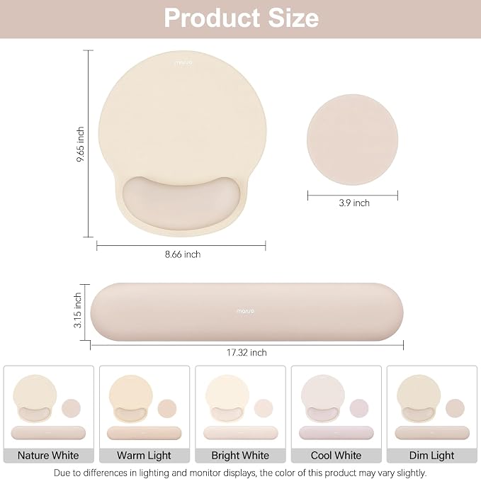 MOSISO Wrist Rest Support for Mouse Pad&Keyboard Set, Apricot | Circle Curved Ergonomic Mousepad Non-Slip Base Home/Office Pain Relief&Easy Typing Pad with Soft Cloth&Silicone Lining