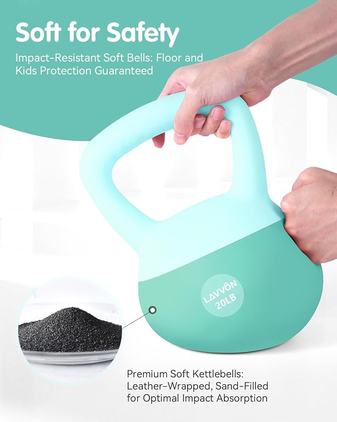 Soft Kettlebell - Cushioned Impact-Resistant Base and Anti-Slip | Kettle bell Anti-Slip Grip Weight for Home Workouts, Safe Strength Training Kettlebells Sets for Women& Men - Non-Slip Gloves