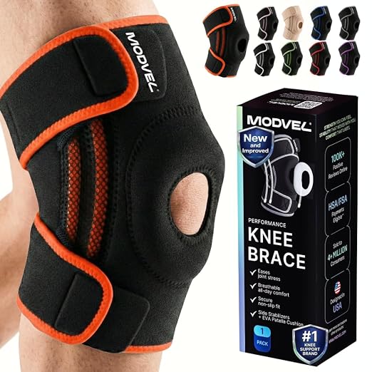 Modvel Knee Brace with Side Stabilizers & Patella Gel Pads for Pain Relief and Joint Support Breathable, Non-Slip Compression Sleeve for Men & Women, Arthritis, Meniscus, ACL Recovery