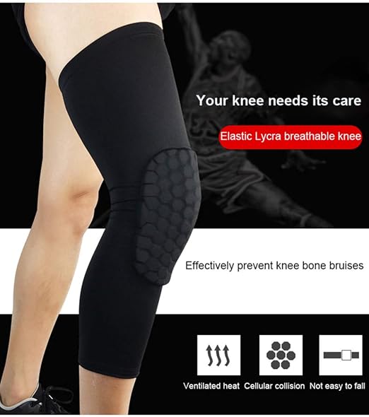 PISIQI Knee Pads Compression Pads Long Leg Sleeve Collision Avoidance Brace Protection Knee Sleeve for Basketball Football Volleyball Cycling (1 Pair)