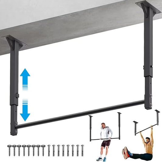 Kipika 48" Ceiling Mounted Pull Up Bar, Heavy Duty Multi-Grip Chin Up Bar,Mounted Pullup Bar, Adjustable Height, Pull Up Bands for Chin Ups & Body Stretching, Ideal for Home Gym and Strength Training