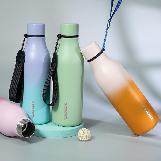 BJPKPK 18oz Insulated Water Bottle, Stainless Steel Bottle with Carry Strap | Keep Cold & Hot Vacuum Insulation, Leak-Proof BPA-Free Design, Slim Bottle Fits Most Cup Holders for Gym, Office & Travel