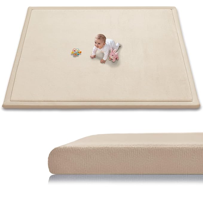Baby Play Mat for Floor, 74'' x 50'' Thicken Foam Soft Padded Playmat for Tummy Time, Playpen Mat for Toddlers Infant Kids, Water-Repellent Coral Velvet, Non-Slip Bottom Safe for Crawling (Brown)