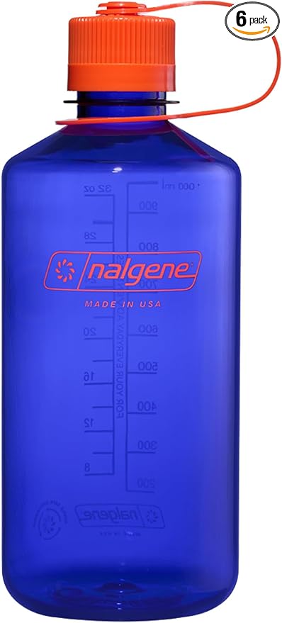 Nalgene 32 oz Narrow Mouth Water Bottle | BPA-Free, Durable & Leak Proof, Lghtweght Bottle for Hkng, Gym & Travel, Perwnkle (Pack of 6)