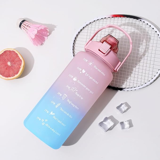 64 oz Large Capacity Water Bottle with Motivational Time Markers and Straw, Portable, Leakproof, BPA Free for Fitness, Gym and Outdoor Sports. (Pink)
