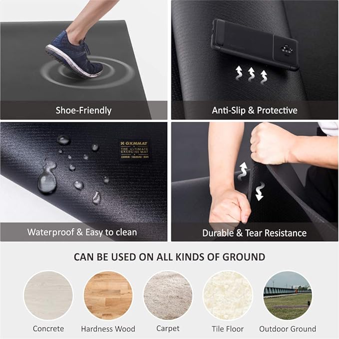 GXMMAT Extra Large Exercise Mat 16'x6'/12'x6'/10'x6'/8'x6'(7mm), Extra Wide Workout Mats for Home Gym Flooring, Non-Slip Thick Durable Cardio Mat for MMA,Plyo,Jump Rope,Weights,Fitness,Shoe-Friendly