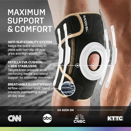 Modvel Knee Brace with Side Stabilizers & Patella Gel Pads for Pain Relief and Joint Support Breathable, Non-Slip Compression Sleeve for Men & Women, Arthritis, Meniscus, ACL Recovery