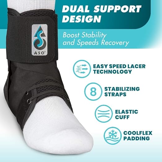 Med Spec ASO Speed Lacer Ankle Stabilizer Brace Sprain Support Black XL | Orthopedic Speed Lacing Ankle Brace for Men, Women, Teens, And Kids, Bilateral, Workouts, Everyday Ankle Protection. 223616