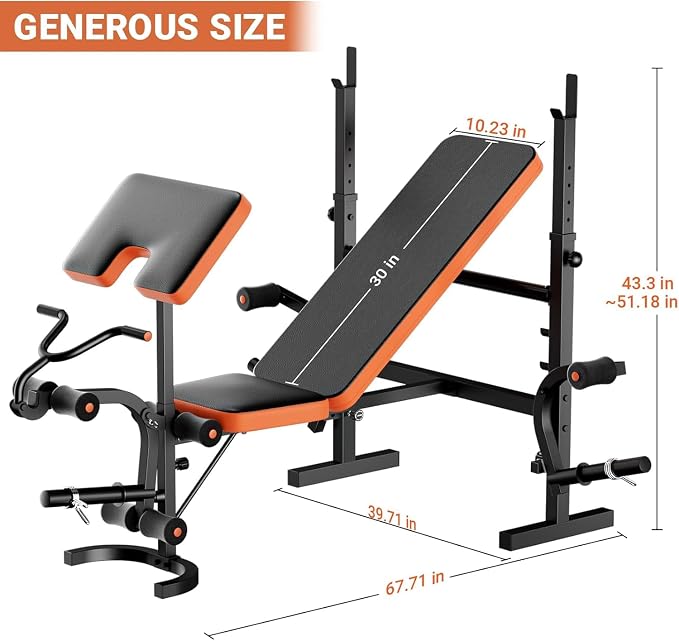Fostoy Adjustable Olympic Weight Bench with Squat Rack & Leg Developer | 770lbs Positions & Heavy Duty Frame, Designed for Bench Press, Squats, Dumbbell Training and Full Body Workouts