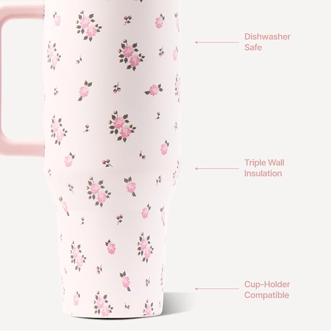 HydroJug Traveler 32oz, Insulated Tumbler with Handle & Straw, Wildrose