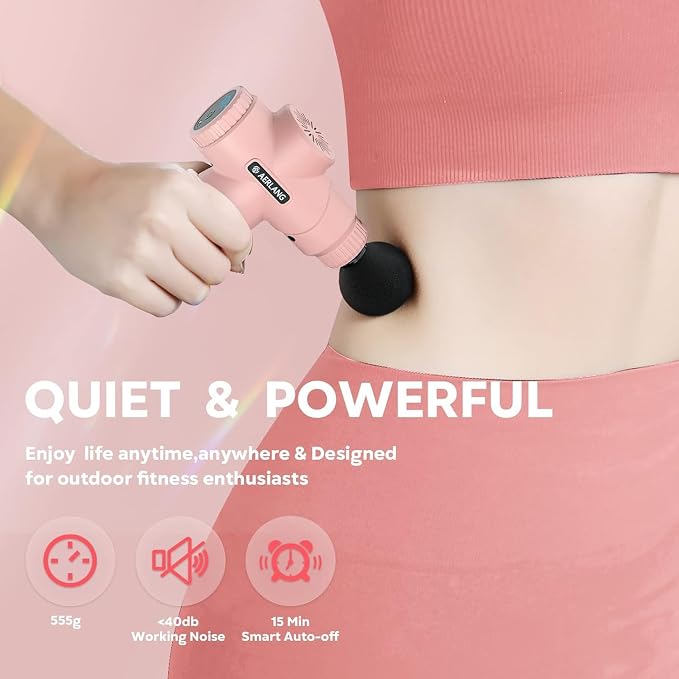 AERLANG Birthday Gifts for Women Mini Portable Massage Gun Deep Tissue Pink | Muscle Massager Handheld Percussion travel Massage Gun with 6 Heads for Back pain relief Comes with a carrying case