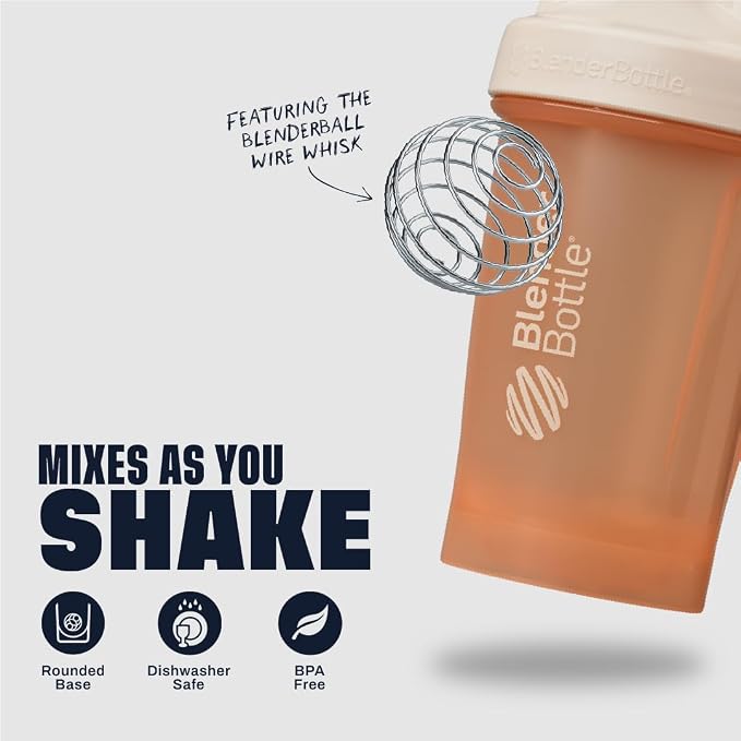 BlenderBottle Classic V2 Plastic Shaker Bottle 20 oz Peach