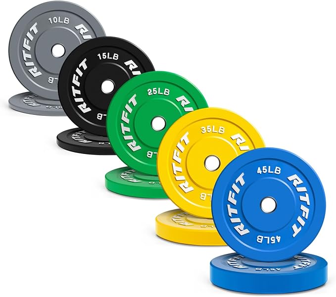 RitFit Color Coded Bumper Plate, Olympic Bumper Plate for Barbell, 2-Inch Bumper Weight Plates With Steel Insert, rubber weight plates for Strength Training in Home Gym