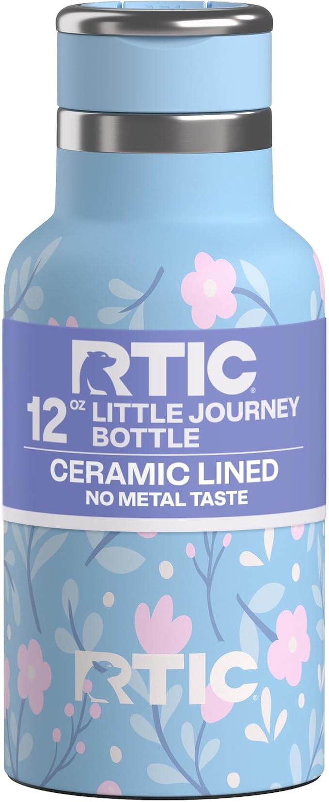 RTIC Little Journey Water Bottle with Straw, Ceramic-Lined, Insulated, Stainless Steel, Metal, Double Wall Vacuum-Insulation, Leak-Proof Lid, BPA-Free Water Flask for Sports, Travel, Blooming Blues