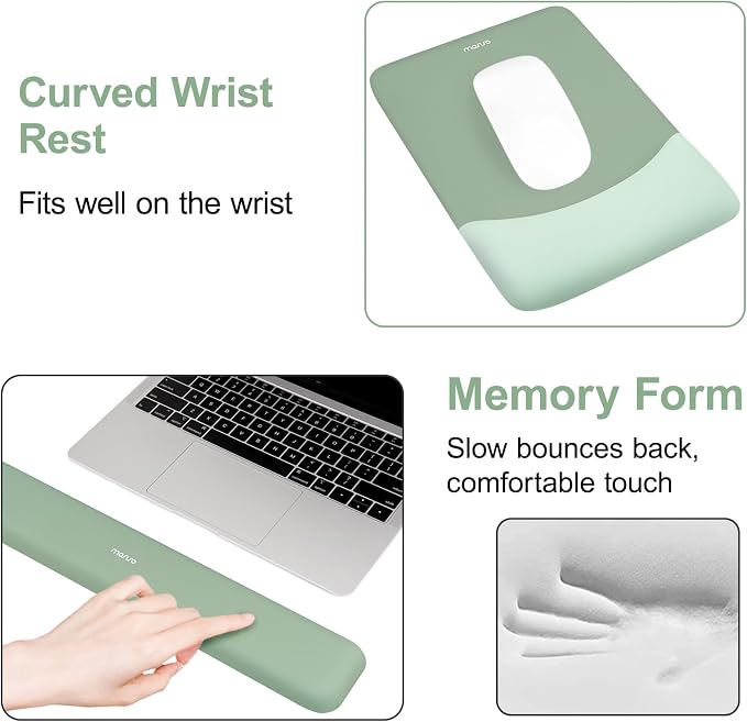MOSISO Wrist Rest Support Mouse Pad & Keyboard Set, Green | Rectangular Ergonomic Mousepad, Non-Slip Base, Home/Office Pain Relief & Easy Typing, Neoprene Cloth & Raised Silicone Lining