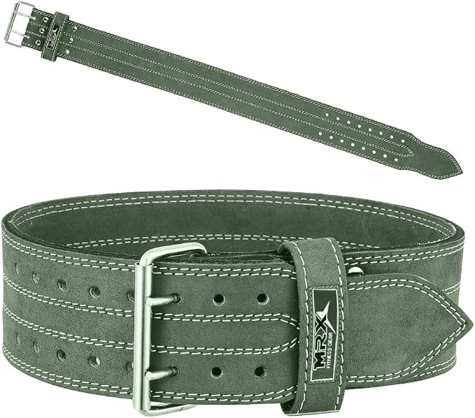 MRX Powerlifting Leather Belt 4" Wide 10mm Thickness Training Fitness Back Support Bodybuilding Belts with Steel 2 Prong Buckle