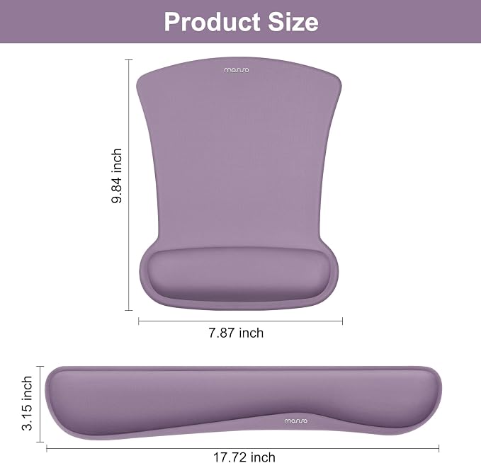 MOSISO Wrist Rest Support for Mouse Pad & Keyboard Set, Ergonomic Mousepad Non-Slip Base Home/Office Pain Relief & Easy Typing Cushion with Neoprene Cloth & Raised Memory Foam, Ultra Violet