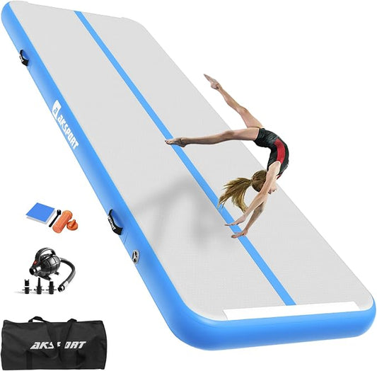 AKSPORT Gymnastics Air Mat Tumble Track Tumbling Mat Inflatable Floor Mats with Air Pump for Home Use/Tumble/Gym/Training/Cheerleading/Parkour/Beach/Park/Water
