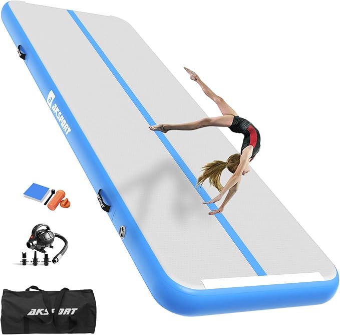 AKSPORT Gymnastics Air Mat Tumble Track Tumbling Mat Inflatable Floor Mats with Air Pump for Home Use/Tumble/Gym/Training/Cheerleading/Parkour/Beach/Park/Water