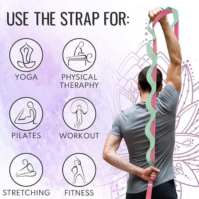 TECEUM Stretching Strap with 10 Loops for Physical Therapy & Rehab | Non-Elastic Yoga Stretch Band for Hamstring, Leg, Hip & Knee Rehab, Pilates, Flexibility & Mobility Exercises for Men & Women