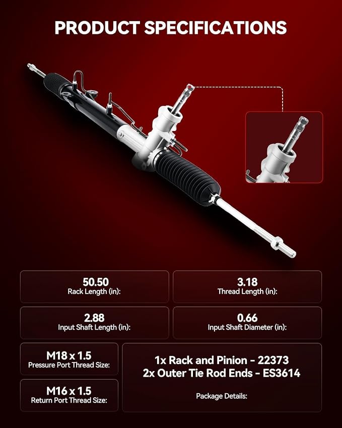 Torchbeam Hydraulic Steering Rack & Pinion Kit Fit for 2005-2007 Grand Caravan, Town & Country, Caravan, with Outer Tie Rod Ends, Replaces OEM 22-373