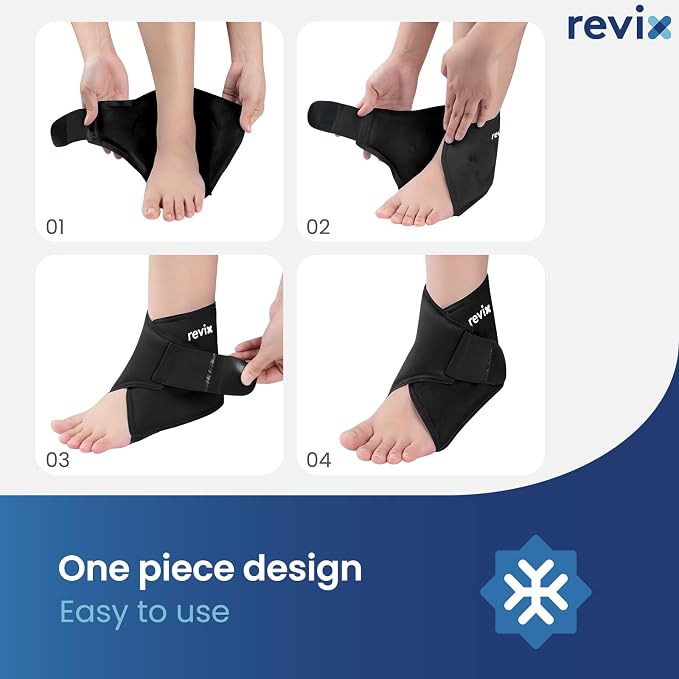 REVIX Foot Ice Pack Wrap for Plantar Fasciitis & Foot Pain Relief, Black | Ankle Ice Wrap, Adjustable One-Size Fit, Flexible Gel for Achilles Tendonitis, Sprained Ankle, Sport Recovery and Swelling